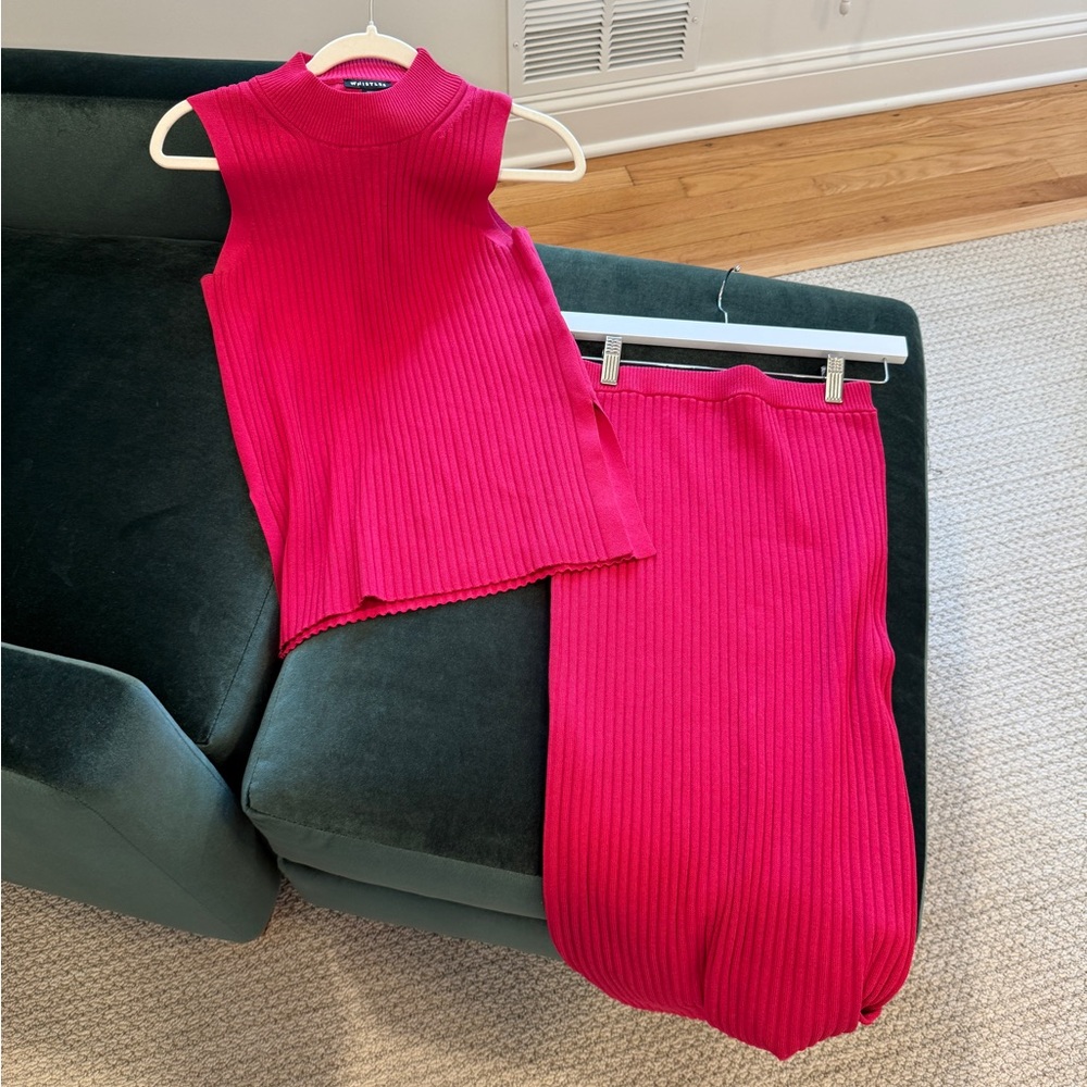 Whistles Fuchsia Pink Knit Top and Matching Skirt Set